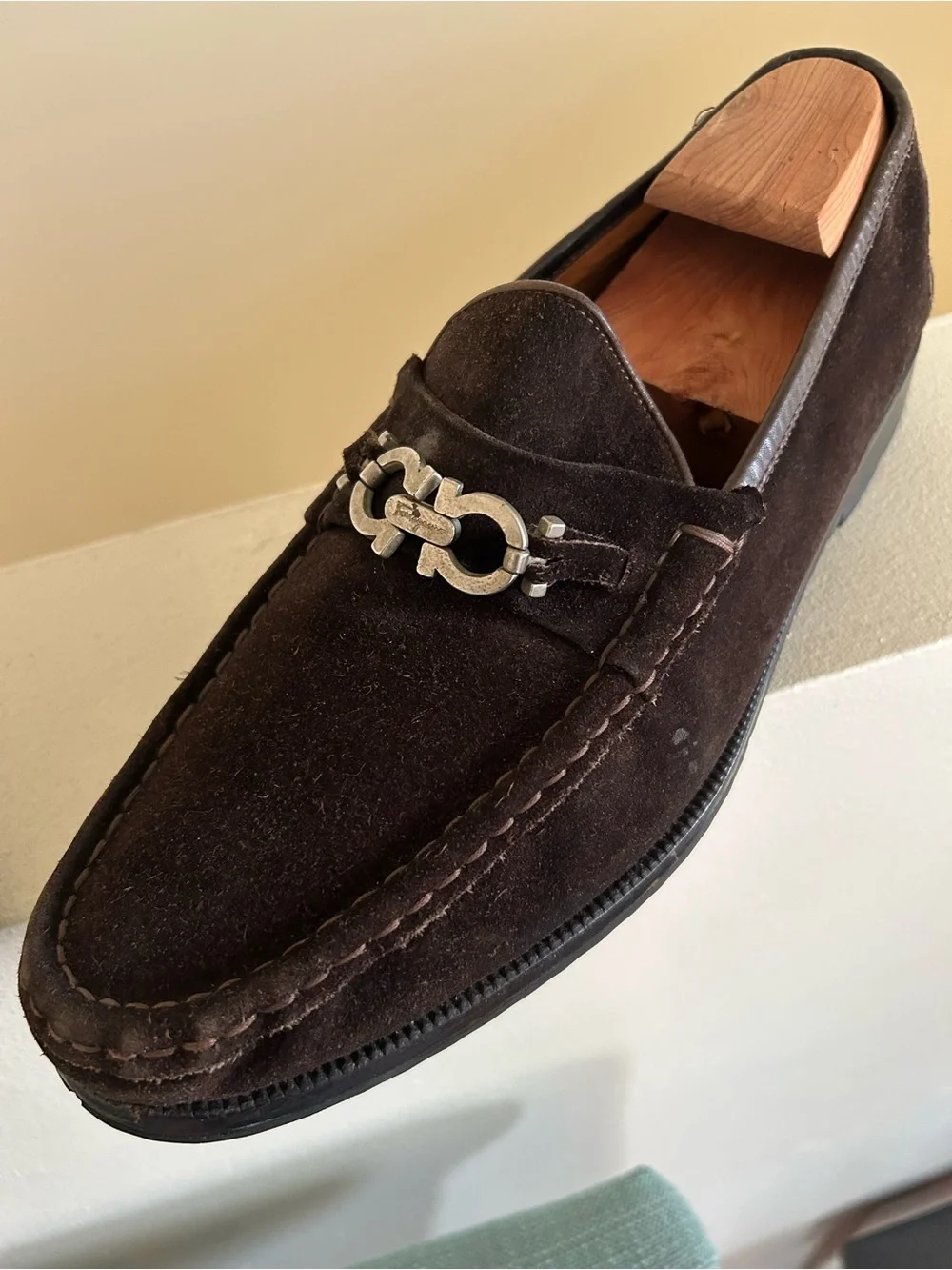 Salvatore Ferragamo Black Suede Bit-Detail Slip-On Loafers